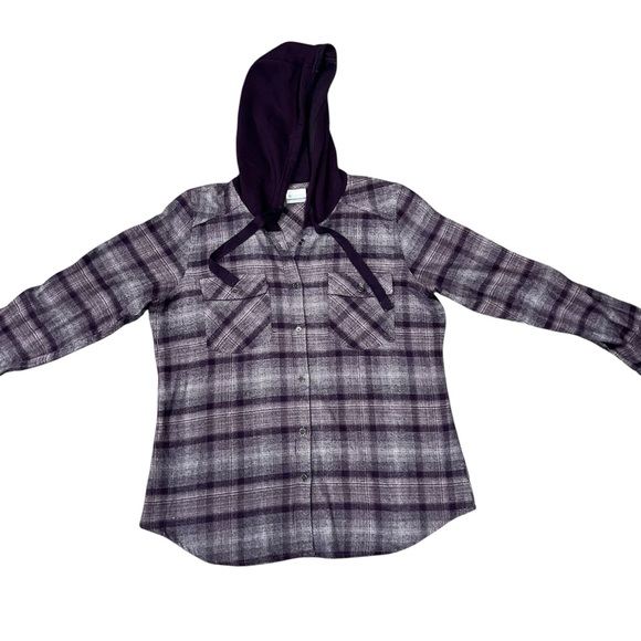 Columbia Womens Canyon Point II Shirt Jacket Purple  Hooded Flannel Hiking Large - Picture 4 of 9